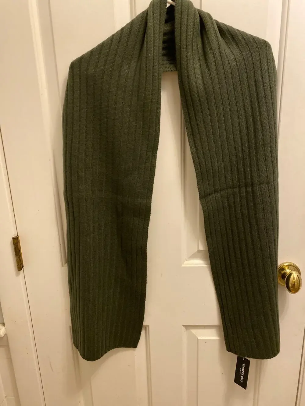 Kenneth Cole Ribbed Knit Winter Scarf Olive Green Long Warm NWT OS